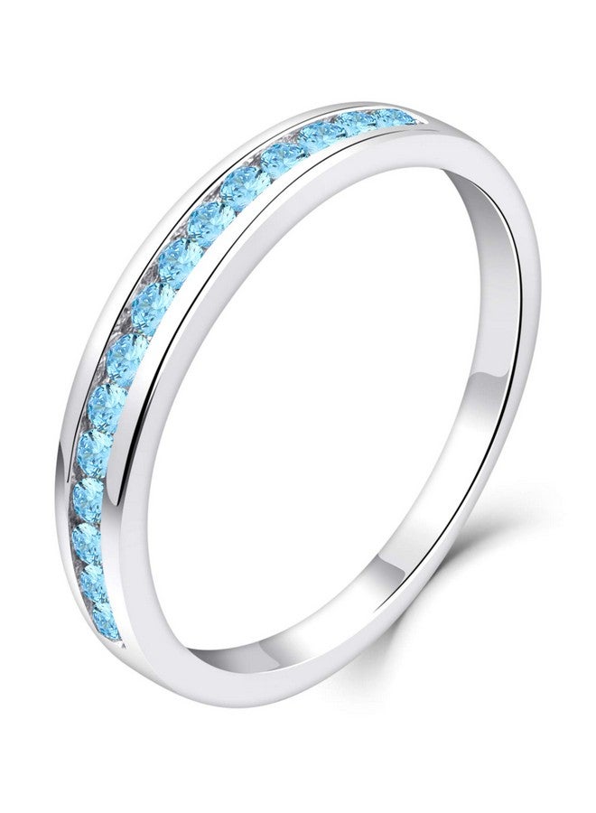YL Stackable Ring Sterling Silver Created Aquamarine Eternity Bands For Womensize6 - Image 1