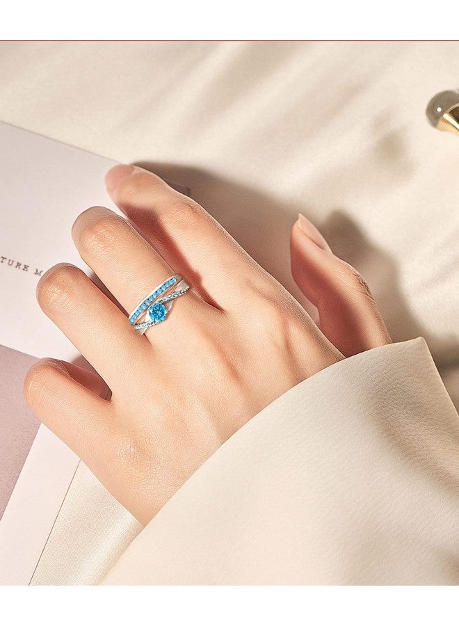 YL Stackable Ring Sterling Silver Created Aquamarine Eternity Bands For Womensize6 - Image 4