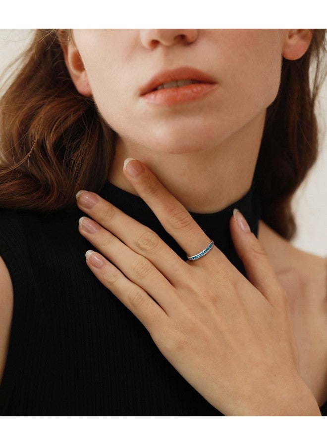 YL Stackable Ring Sterling Silver Created Aquamarine Eternity Bands For Womensize6 - Image 2