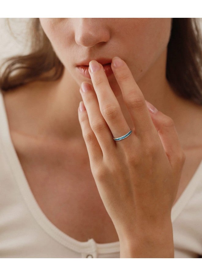 YL Stackable Ring Sterling Silver Created Aquamarine Eternity Bands For Womensize6 - Image 3