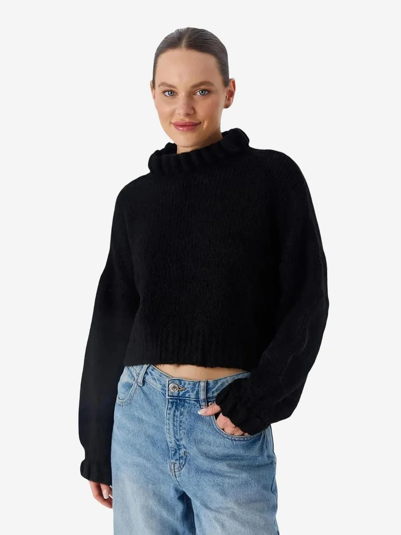 MixRay Mixray Thick Turtleneck Textured Crop Sweater