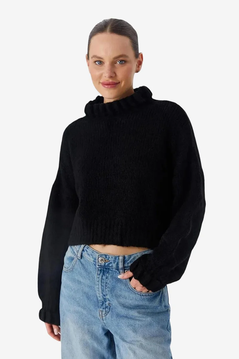 Mixray Mixray Thick Turtleneck Textured Crop Sweater