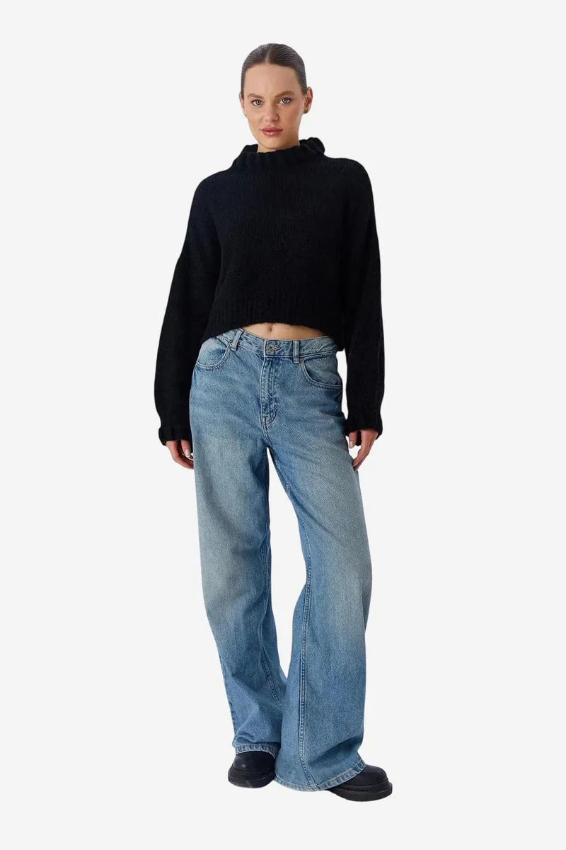 Mixray Mixray Thick Turtleneck Textured Crop Sweater