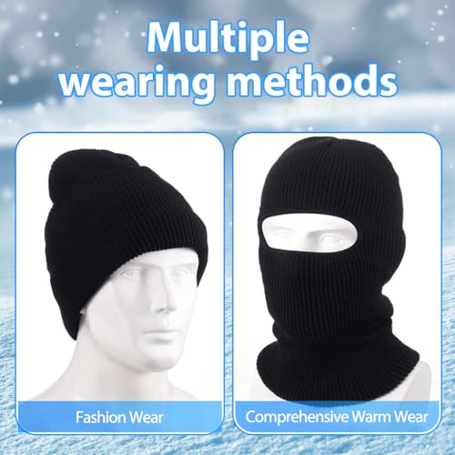 Proberos® Knitted Balaclava Face Mask Neck Gaiter Warm Knitted Full Face Ski Mask for Men Women Breathable Warm Ski Face Mask for Motorcycle Running Riding (Black) - Image 3
