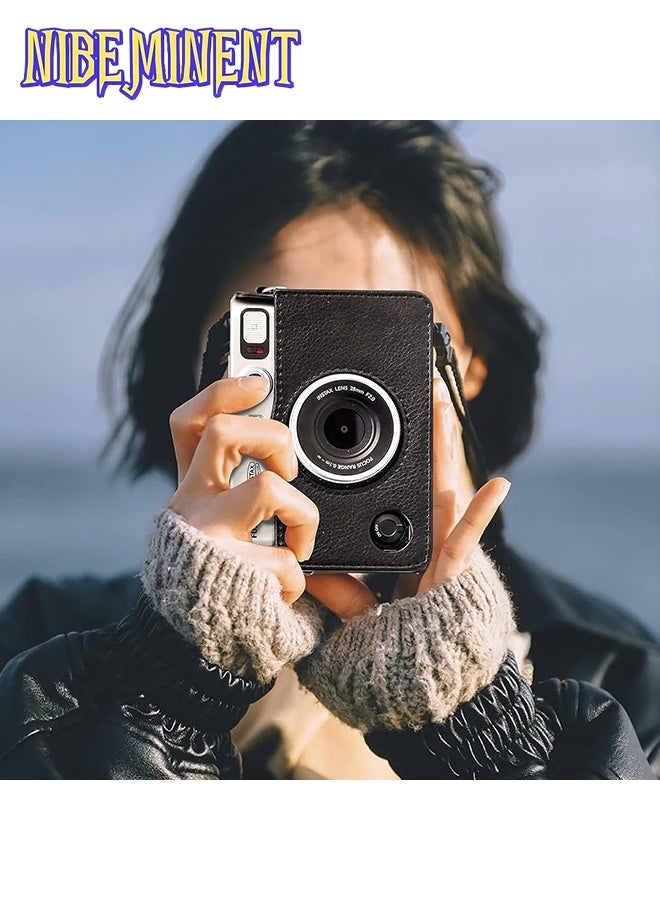 NIBEMINENT Case for Fuji Mini EVO ,Camera Compatible Camera with Adjustable Shoulder Strap in Black Lychee Texture Horizontal Style - Image 4