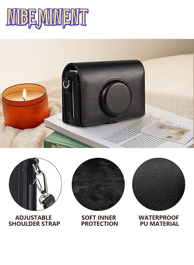 NIBEMINENT Case for Fuji Mini EVO ,Camera Compatible Camera with Adjustable Shoulder Strap in Black Lychee Texture Horizontal Style - Image 5