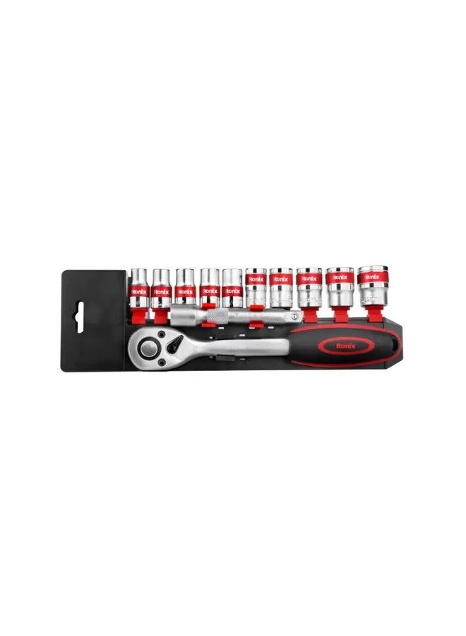 12 Pcs Socket Set 1/2" Drive 10-22mm, Chrome-Plated, German Engineering #Ronix RH-2643