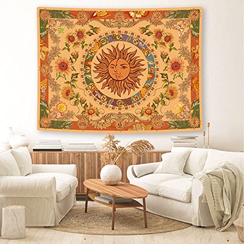 Accnicc Yellow Sun and Moon Tapestry Vintage Indie Boho Tapestry Wall Hanging with Sunflowers Butterfly Moth Constellation Aesthetic Wall Tapestries for Bedroom Dorm Living Room (Orange, 60'' × 50'') - Image 5