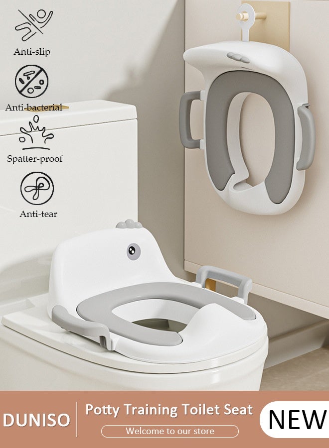 DUNISO مقعد المرحاض للتدريب على المرحاض، حلقة تدريب المرحاض المضادة للانزلاق مع وسادة قابلة للفصل، مقبض قوي ومسند للظهر، كرسي نونية للأطفال الصغار مناسب للأولاد والبنات، مرحاض بيضاوي مستدير - Image 1