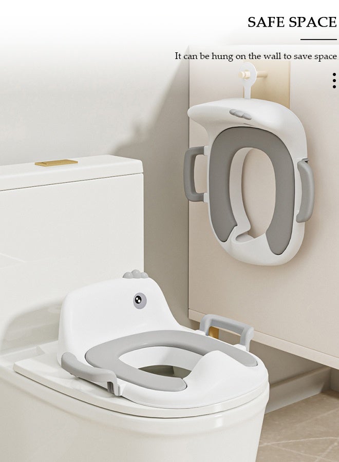 DUNISO مقعد المرحاض للتدريب على المرحاض، حلقة تدريب المرحاض المضادة للانزلاق مع وسادة قابلة للفصل، مقبض قوي ومسند للظهر، كرسي نونية للأطفال الصغار مناسب للأولاد والبنات، مرحاض بيضاوي مستدير - Image 2