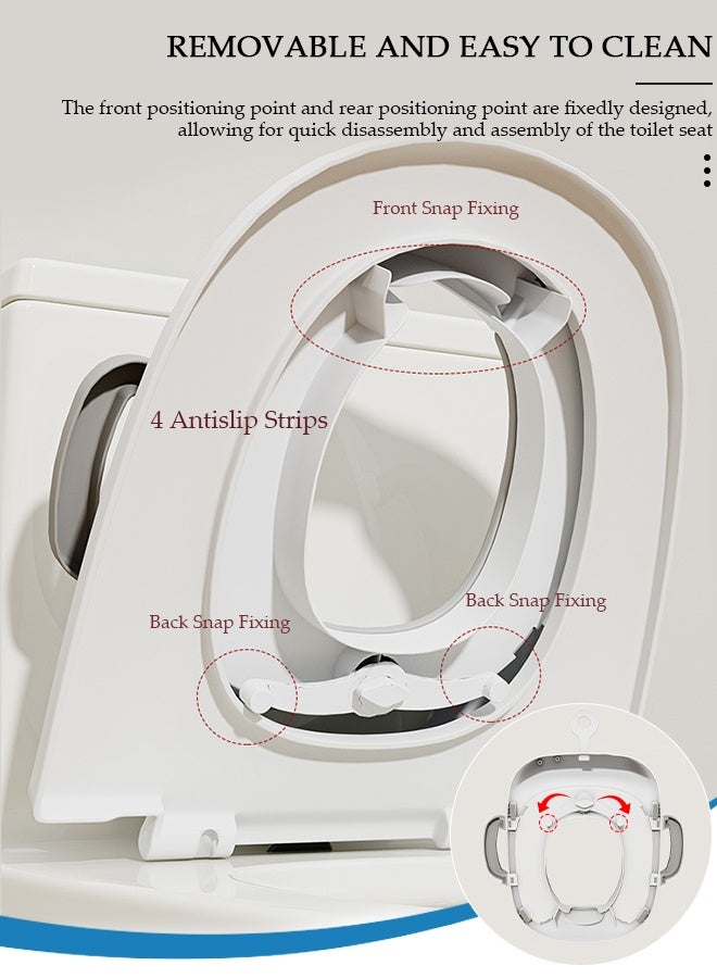 DUNISO مقعد المرحاض للتدريب على المرحاض، حلقة تدريب المرحاض المضادة للانزلاق مع وسادة قابلة للفصل، مقبض قوي ومسند للظهر، كرسي نونية للأطفال الصغار مناسب للأولاد والبنات، مرحاض بيضاوي مستدير - Image 3