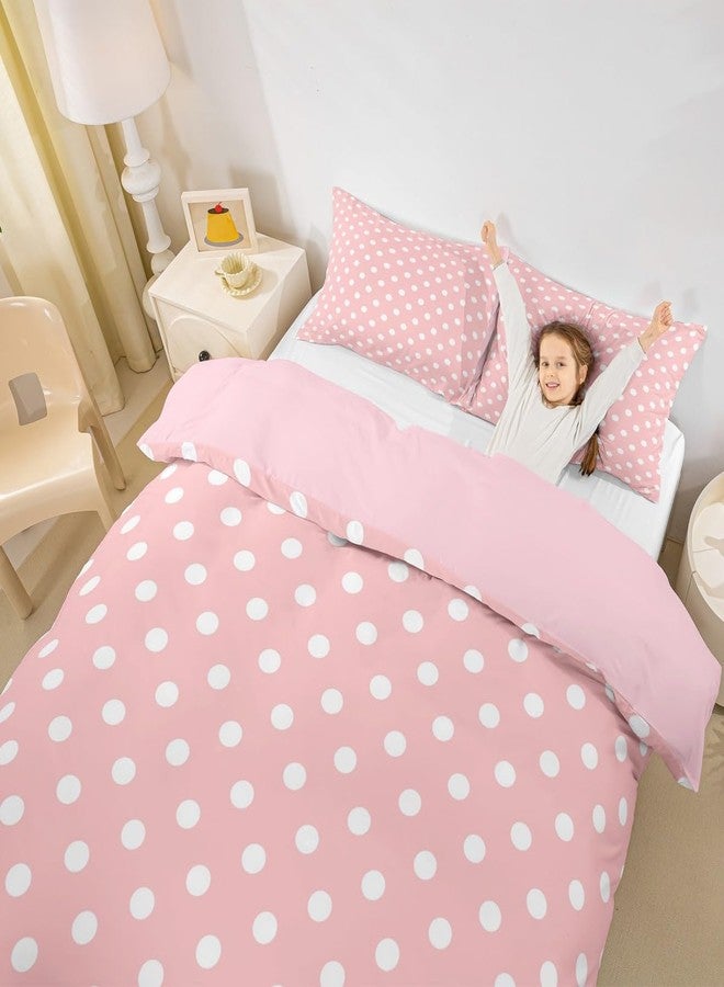 Man Fei Manfei Polka Dot Duvet Cover Set Twin Size,Cute Simple Geometric Dots Bedding Set 2pcs,Pink White Cartoon Quilt Cover,Kids Boys Girls Room Decor,1 Pillowcase,No Comforter - Image 2