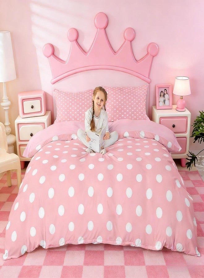 Man Fei Manfei Polka Dot Duvet Cover Set Twin Size,Cute Simple Geometric Dots Bedding Set 2pcs,Pink White Cartoon Quilt Cover,Kids Boys Girls Room Decor,1 Pillowcase,No Comforter - Image 1