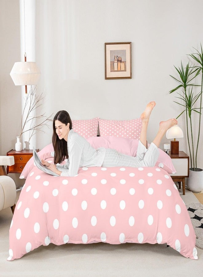 Man Fei Manfei Polka Dot Duvet Cover Set Twin Size,Cute Simple Geometric Dots Bedding Set 2pcs,Pink White Cartoon Quilt Cover,Kids Boys Girls Room Decor,1 Pillowcase,No Comforter - Image 3