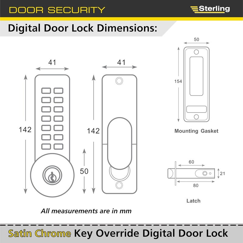 Sterling S2240 Digital Door with 14Push Button and Hold Back Function with Key Over Ride Satin Chrome - Image 4