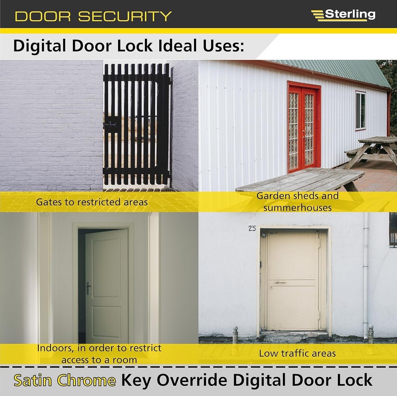 Sterling S2240 Digital Door with 14Push Button and Hold Back Function with Key Over Ride Satin Chrome - Image 5