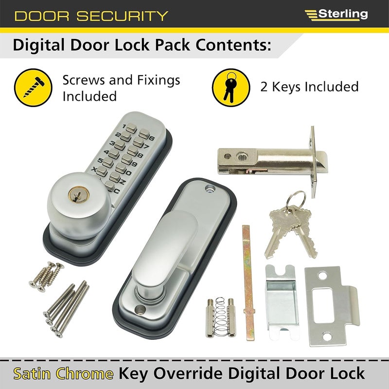 Sterling S2240 Digital Door with 14Push Button and Hold Back Function with Key Over Ride Satin Chrome - Image 3