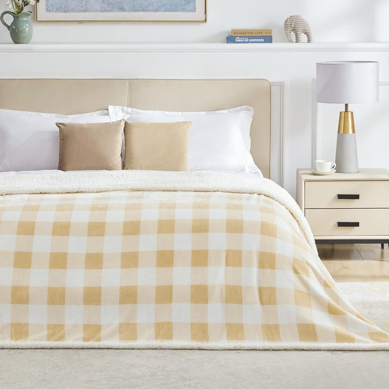 Touchat Sherpa Buffalo Plaid Twin Blanket 60" X 70", Fuzzy Fluffy Soft Cozy Throw Blanket, Fleece Flannel Plush Microfiber Blanket for Couch Bed Sofa(Beige) - Image 4