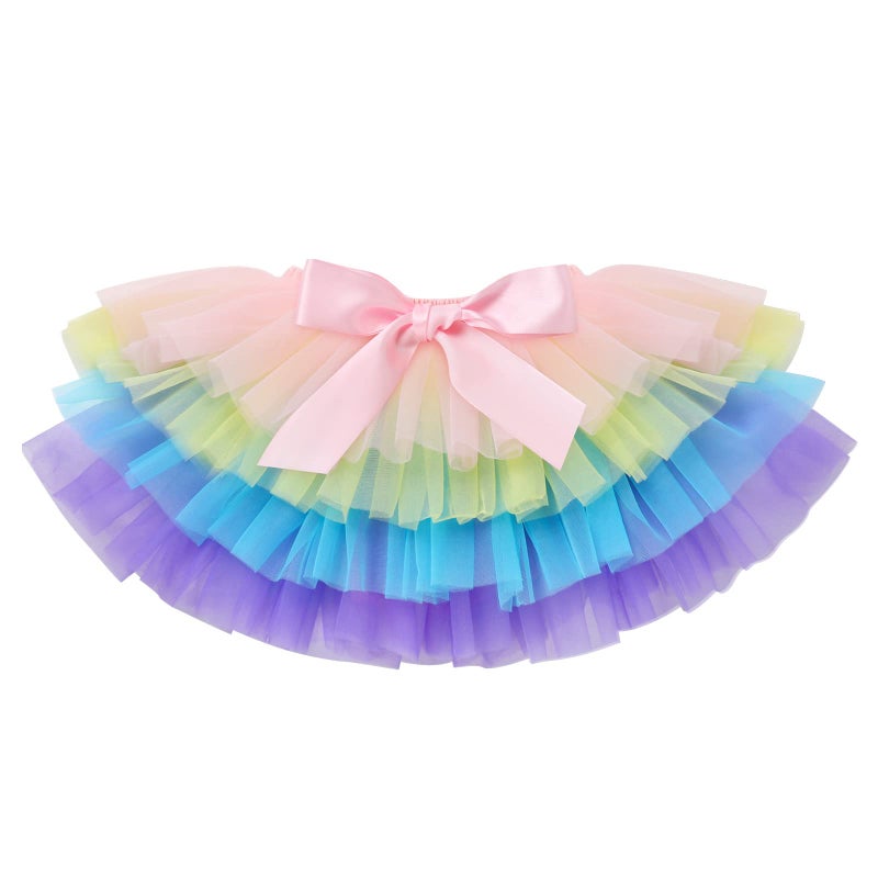 ODASDO Baby Girl Boho Rainbow 1st First Birthday Cake Smash Outfit One Year Old Party Photo Props Cotton Short Sleeve Romper Tutu Tulle Skirt Diaper Cover Shorts Mini Crown Hat 3pcs Set Multicolor - Image 4