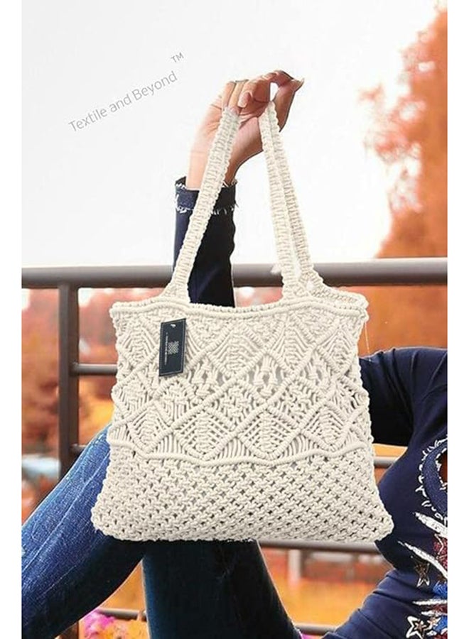 Antikiano An elegant large tote bag macrame made of pure cotton with a bohemian design - Image 3