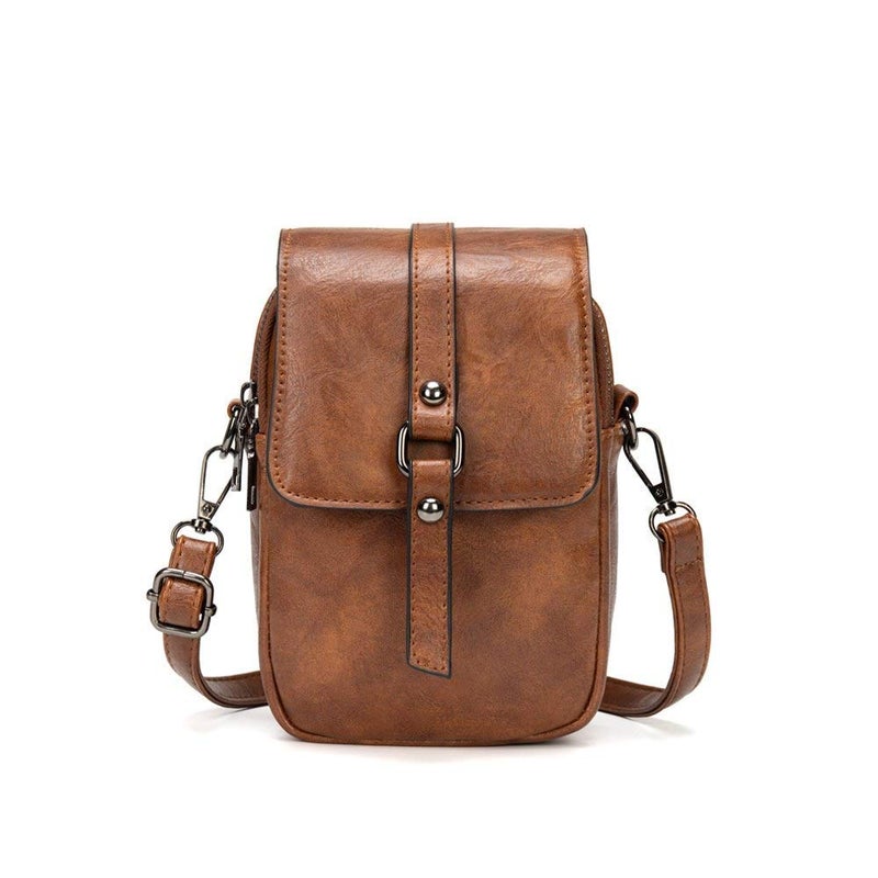 My Friday myfriday Vintage Crossbody Phone Bag for Women, Small PU Leather Shoulder Purse and Handbag with Tassel&Rivet Decoration - Image 1