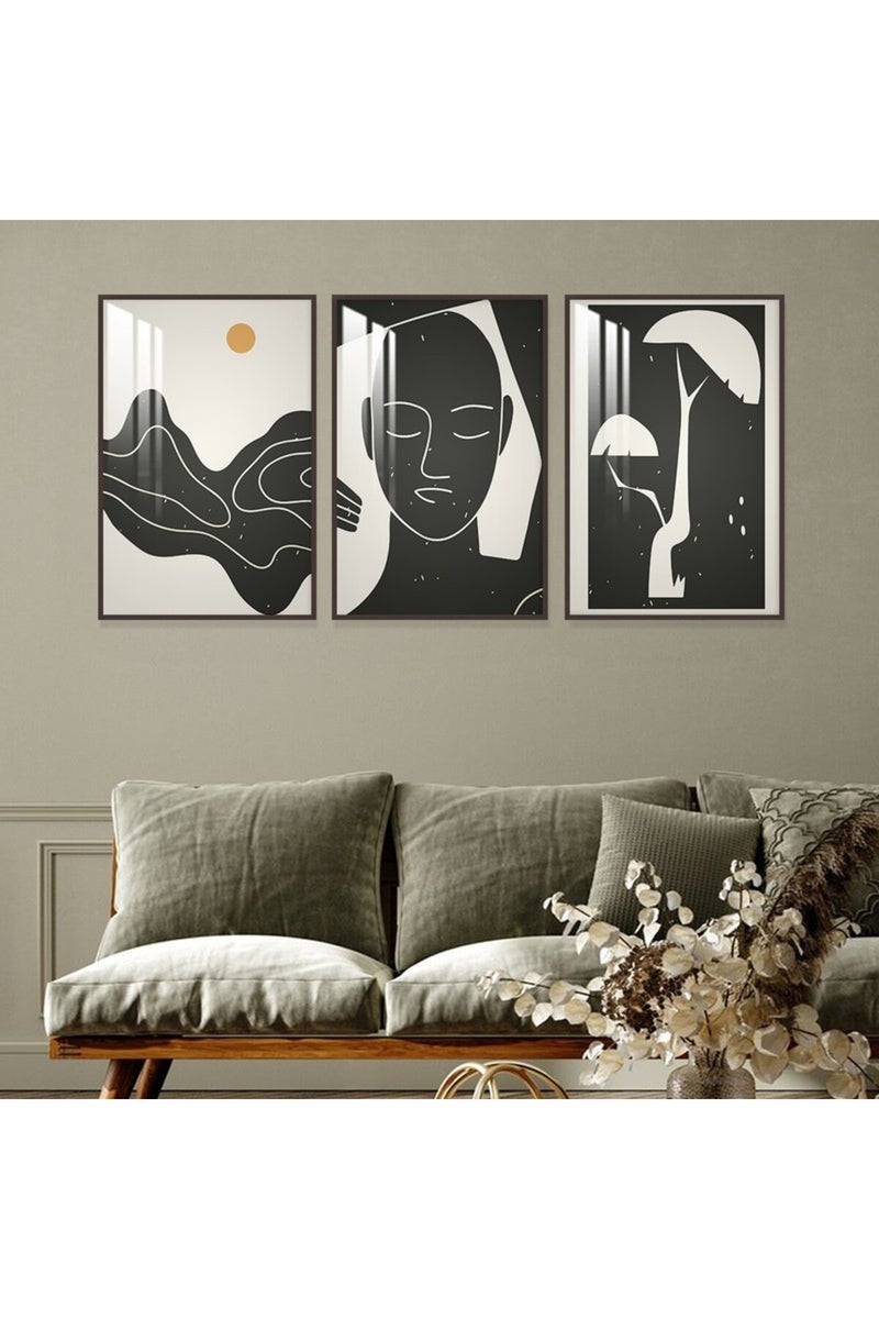 Marktna Three wooden wall painting in a bohemian art design with a frame and a clear acrylic layer. - Image 1