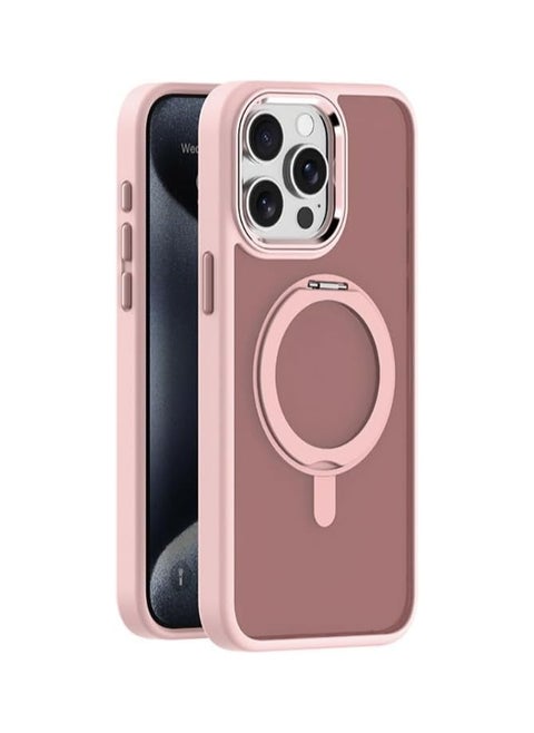 Case for IPhone 16 Pro Max (2024),Magnetic Frosted Phone Case with 360° Rotatable Ring Bracket,Compatible with Car Mount & Wireless Charging,Anti-fall Protective Cover (Pink)