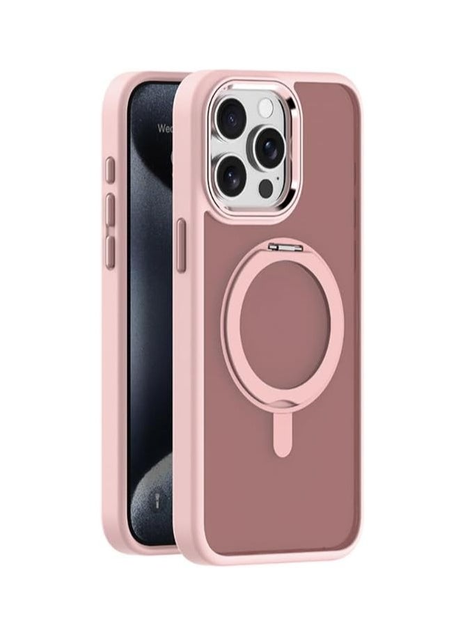 Case for IPhone 16 Pro Max (2024),Magnetic Frosted Phone Case with 360° Rotatable Ring Bracket,Compatible with Car Mount & Wireless Charging,Anti-fall Protective Cover (Pink)