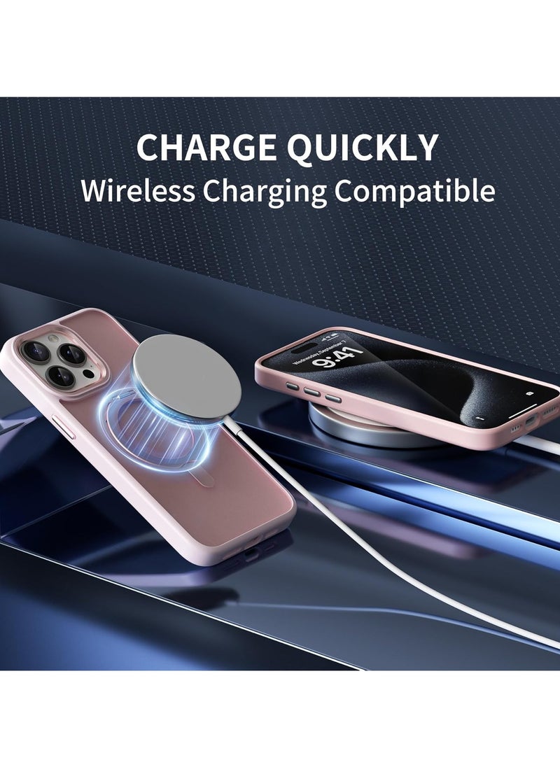 Case for IPhone 16 Pro Max (2024),Magnetic Frosted Phone Case with 360° Rotatable Ring Bracket,Compatible with Car Mount & Wireless Charging,Anti-fall Protective Cover (Pink)