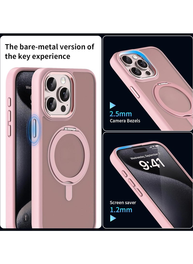Case for IPhone 16 Pro Max (2024),Magnetic Frosted Phone Case with 360° Rotatable Ring Bracket,Compatible with Car Mount & Wireless Charging,Anti-fall Protective Cover (Pink)