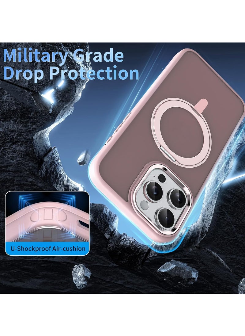 Case for IPhone 16 Pro Max (2024),Magnetic Frosted Phone Case with 360° Rotatable Ring Bracket,Compatible with Car Mount & Wireless Charging,Anti-fall Protective Cover (Pink)