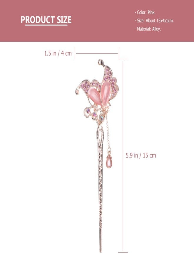 Minkissy Rhinestone Chinese Hair Stick Retro Butterfly Hair Chopsticks with Tassel Pendant Hairpin Chignon Pin for Women Girls - Image 2