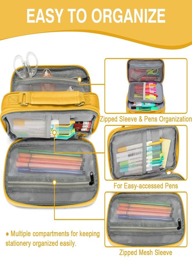 VASCHY Pencil Case, Large Pencil Pouch with Compartments for Middle School,Work,Office Pen Organizer Holder School Supply Yellow - Image 3