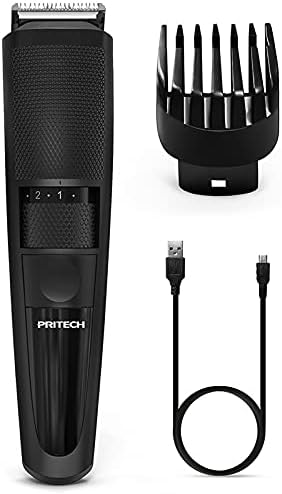 PRITECH Electric Hair Clipper Cordless Beard Trimmer for Men Professional Barber Clippers Hair Clipper with Comb Attachment and 20 Adjustable Settings Washable Black