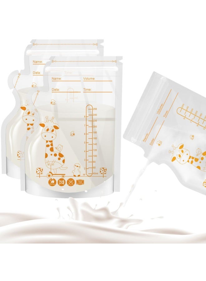 50 Pcs Disposable Breastmilk Storage Bags,250ML Self Standing with Double Zipper 