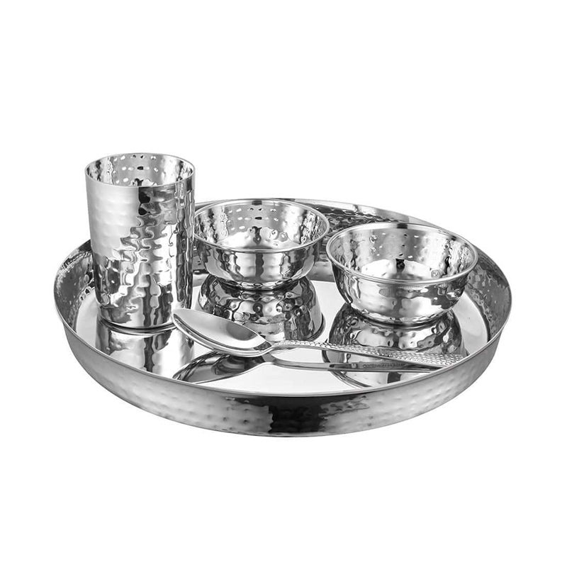 Shri & Sam Shri & Sam High Grade Stainless Steel Komcha Hammered Thali Set 28 cm for 1 People (Mirror Finish)  - Image 4