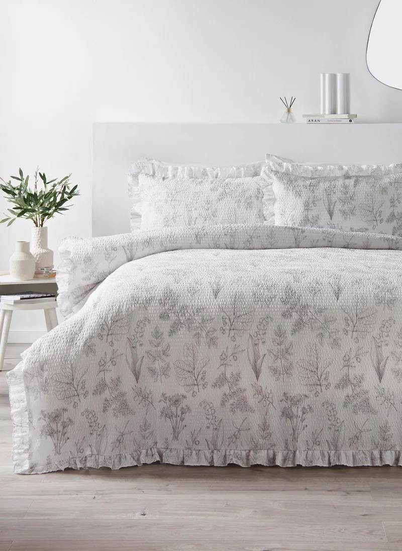 Matalan Grey Linear Leaf Frill Duvet Set