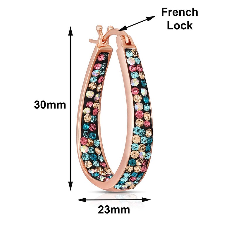 Savlano Inside Out Oval Shape Crystal Hoop Earrings For Women (Rose Gold Multicolor) - Image 3