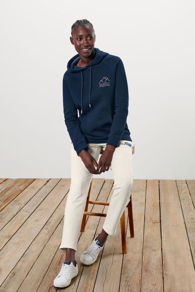 Tchibo Women Embroidered Drawstring Hood Sweatshirt, Navy - Image 1