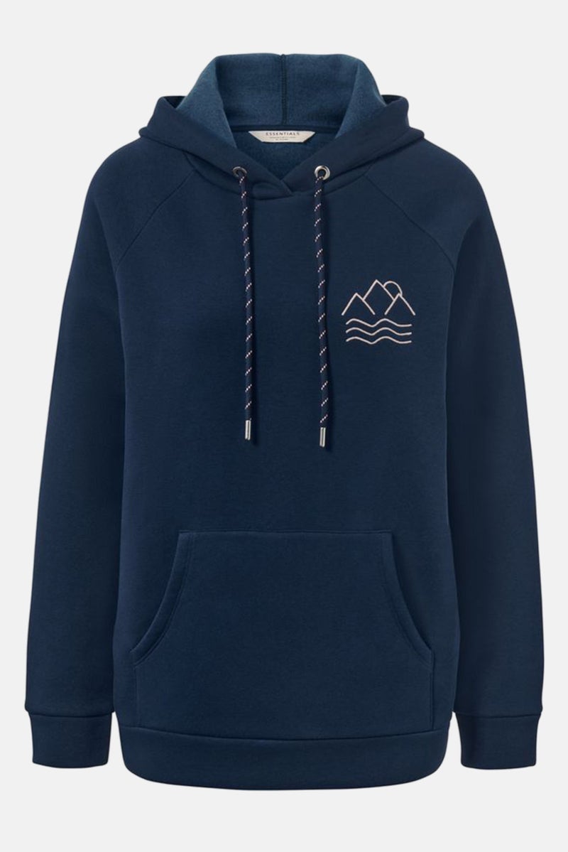 Tchibo Women Embroidered Drawstring Hood Sweatshirt, Navy - Image 3