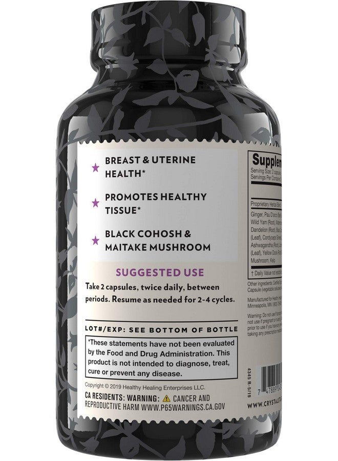 Crystal Star كريستال ستار فيبرو ديفينس، 60 كبسولة، كوهوش الأسود، صحة الثدي والرحم بين الدورات، خالي من الغلوتين، غير معدّل وراثيًا - Image 2