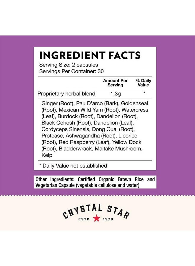 Crystal Star كريستال ستار فيبرو ديفينس، 60 كبسولة، كوهوش الأسود، صحة الثدي والرحم بين الدورات، خالي من الغلوتين، غير معدّل وراثيًا - Image 4