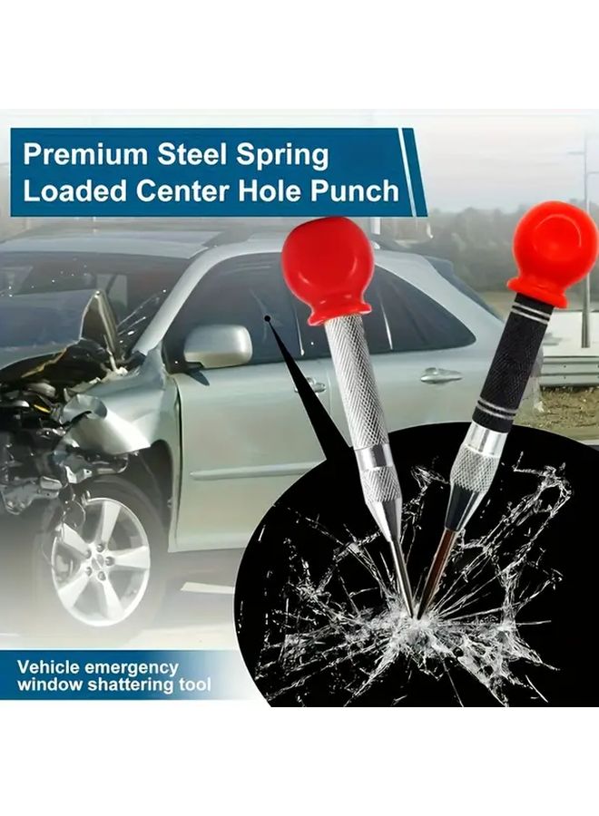 Upgraded Automatic Punch With Non Slip Grip 3 Spare Thimbles For Car Breaking And Precision Drilling Silver Black And Red - Image 4