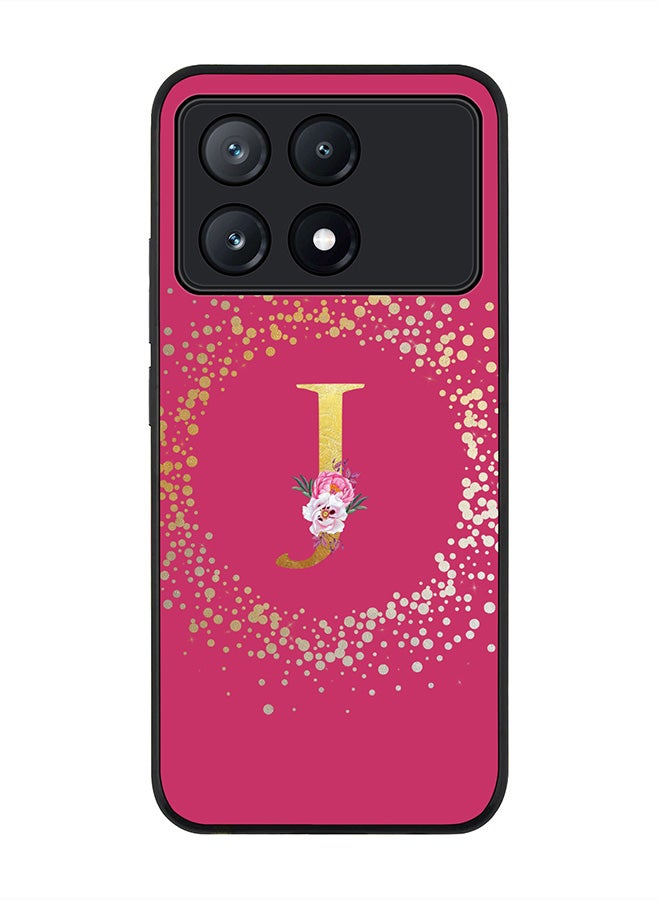 Stylizedd Rugged Black Edge Case for Xiaomi Poco X6 Pro, Slim Case Cover- Custom Monogram Initial Letter Floral Pattern Alphabet - J (Deep Pink Rose) - Image 1