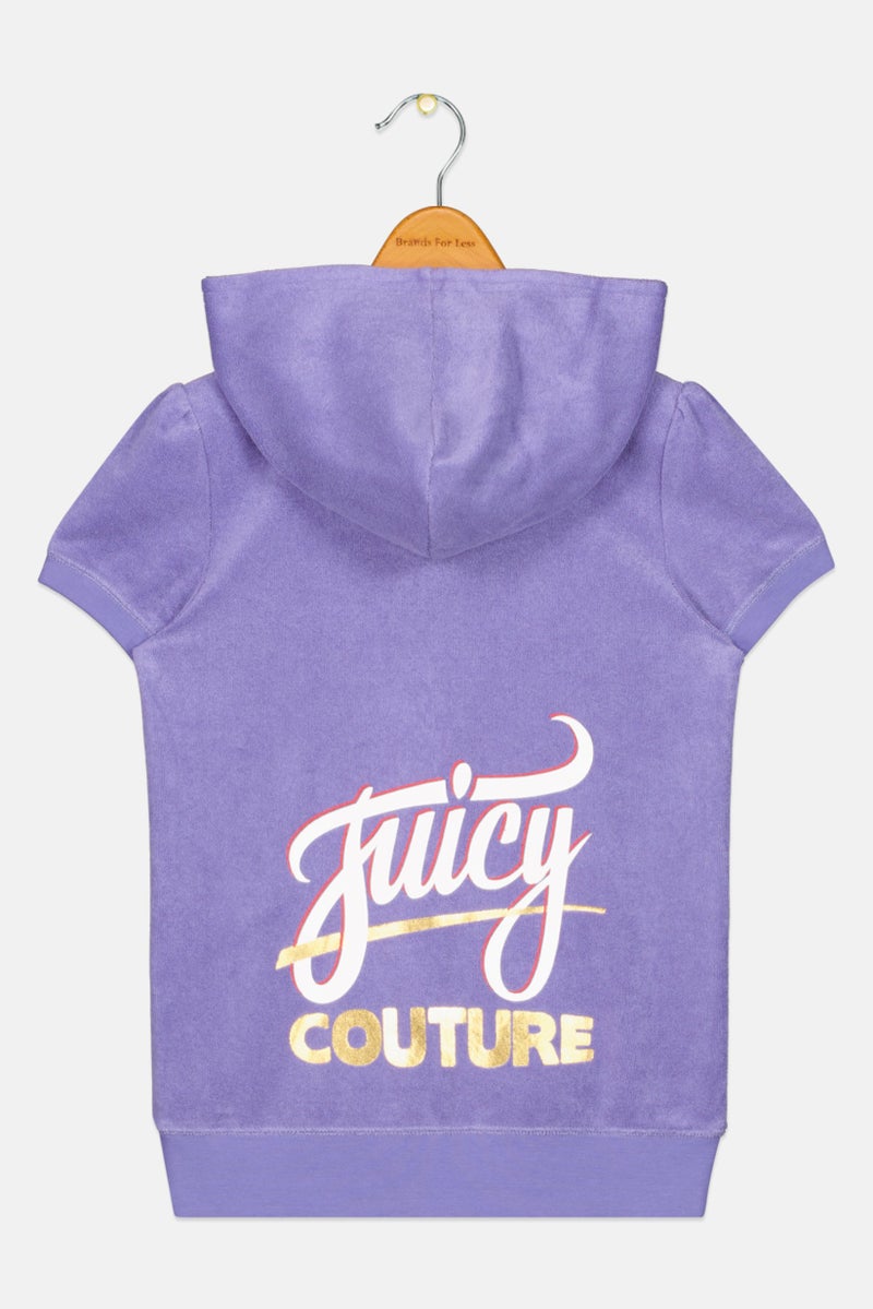Juicy Couture Kids Girl Brand Logo Short Sleeve Hoodie, Purple  - Image 2