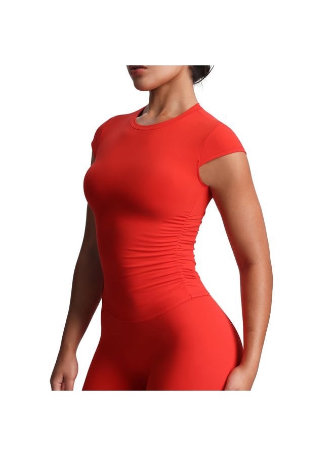 Aoxjox Women's Cap Sleeve T-Shirts Crew Neck Velura Ruched Tee Without Padded Workout PlushFlex™ Gym Yoga Crop Top - Image 1