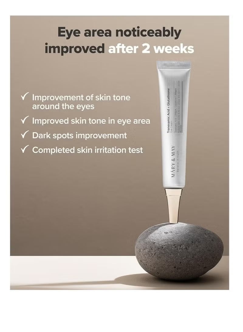 MARY & MAY Tranexamic Acid + Glutathione Eye Cream 30g - Brightening & Hydrating Eye Cream for Dark Circles and Fine Lines - Vegan, Cruelty-Free Korean Skincare - Image 3