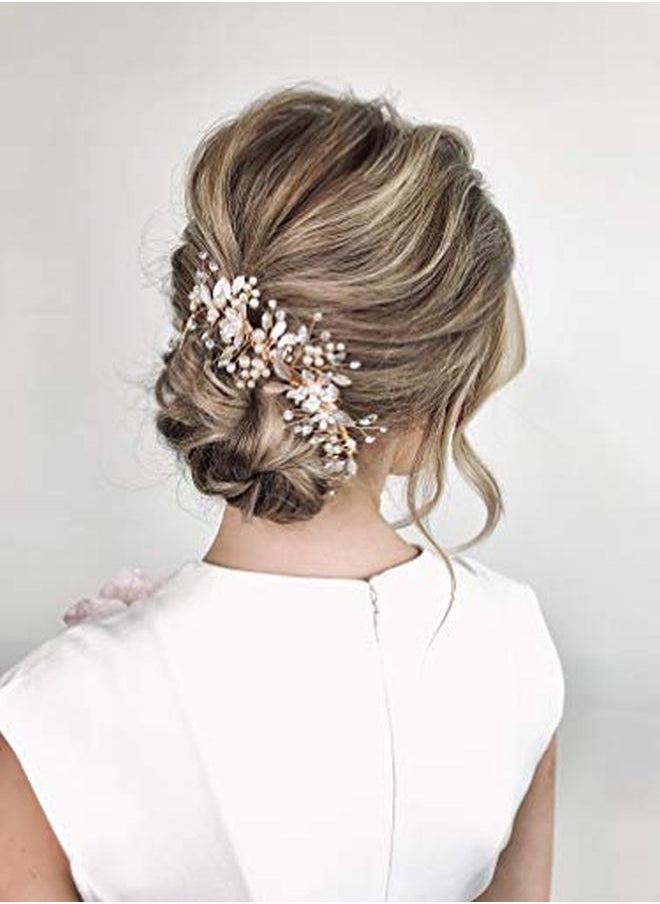 SWEETV - Gold Wedding Hair Clip Comb Handmade Bridal Hair Accessories For Women Wedding - Image 1