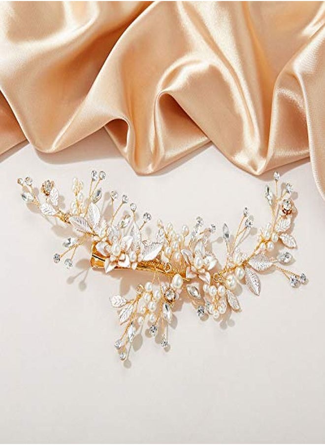 SWEETV - Gold Wedding Hair Clip Comb Handmade Bridal Hair Accessories For Women Wedding - Image 1