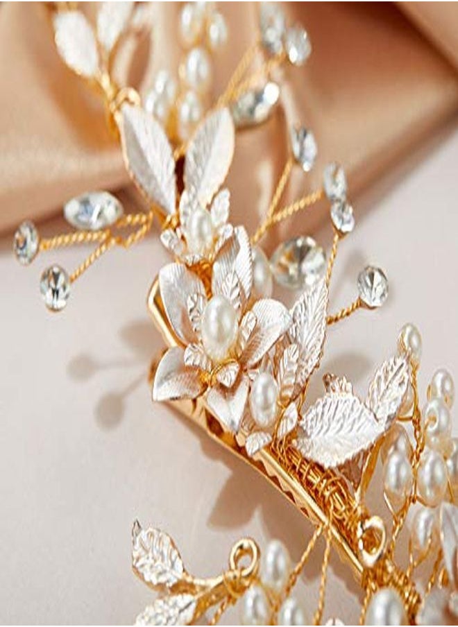 SWEETV - Gold Wedding Hair Clip Comb Handmade Bridal Hair Accessories For Women Wedding - Image 1